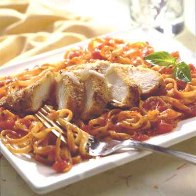 Baked Chicken Parmesan with Linguine
