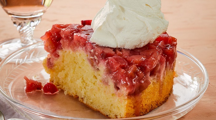 Aged Cheddar Rhubarb Upside-Down Cake recipe
