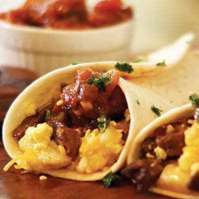 Steak and Egg Soft Shell Tacos