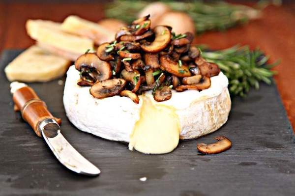 Savory Baked Brie with Crispy Mushrooms recipe