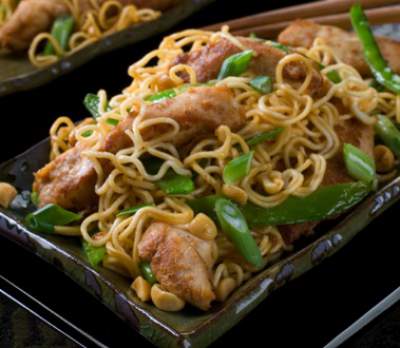 Chicken and Peanuts with Noodles