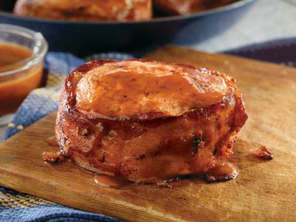 Bacon-Pork Chops with BBQ Glaze