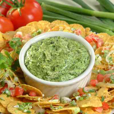 Hot Spinach Dip with Cheesy Chips recipe
